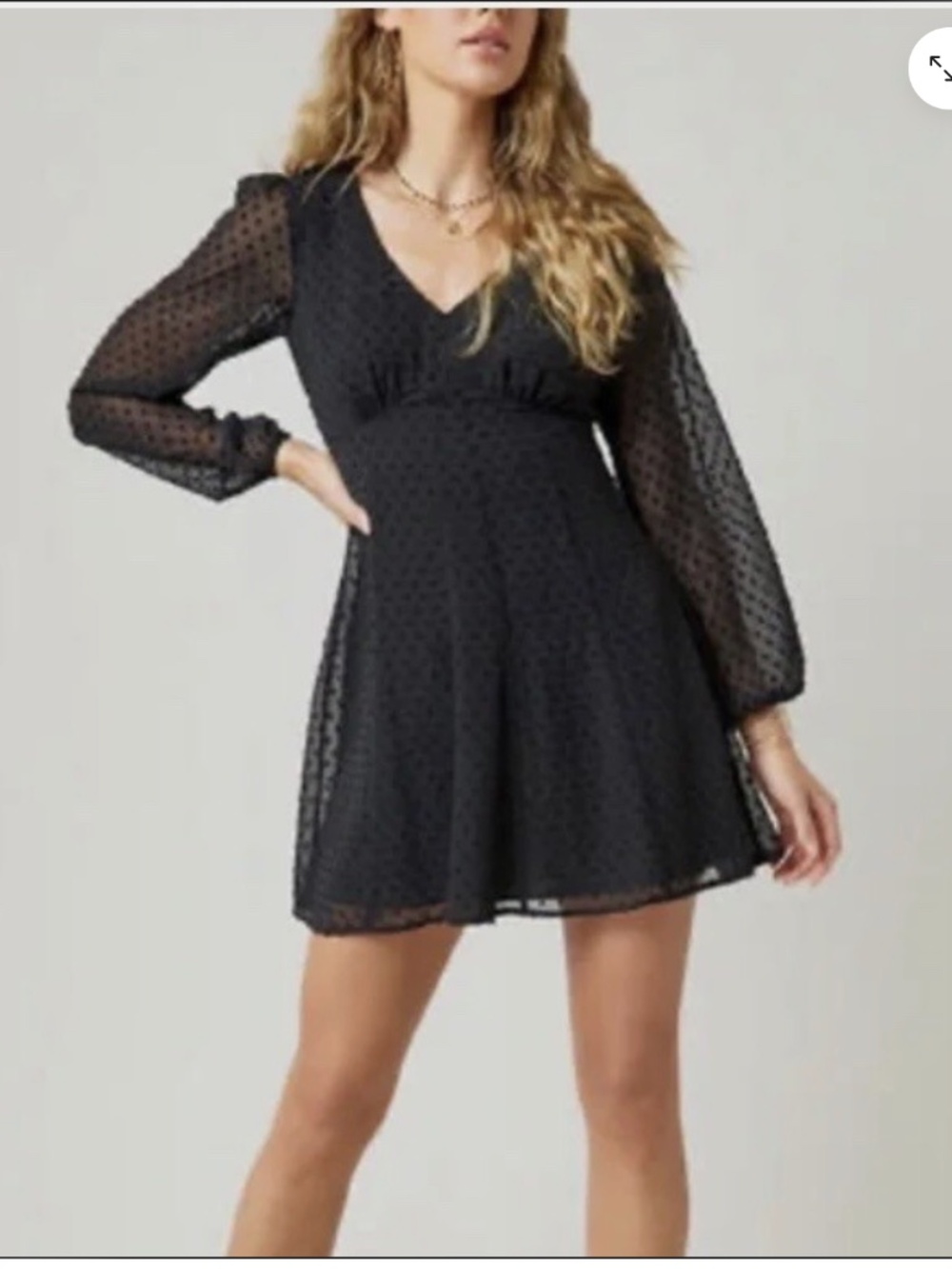 Mi Ami for Francesca’s Black Swiss Dot V-Neck Long Sleeve Mini Dress/Large
